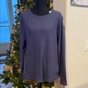 Women's Navy Blue Long Ribbed Sleeve Top